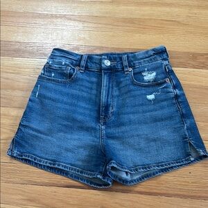 American Eagle Outfitters Blue Curvy Mom Jean Shorts Distressed